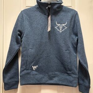 Cowboy Hardware Boys Blue Quarter-Zip Sweatshirt Skull Barbwire M 7/8 NEW